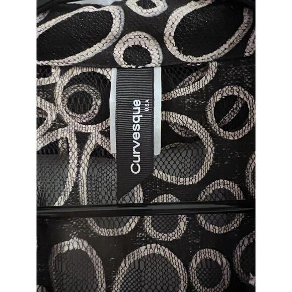 Curvesque Black Cream Floral Babydoll Sheer Puff Sleeve Jacket 1x - Picture 4 of 7